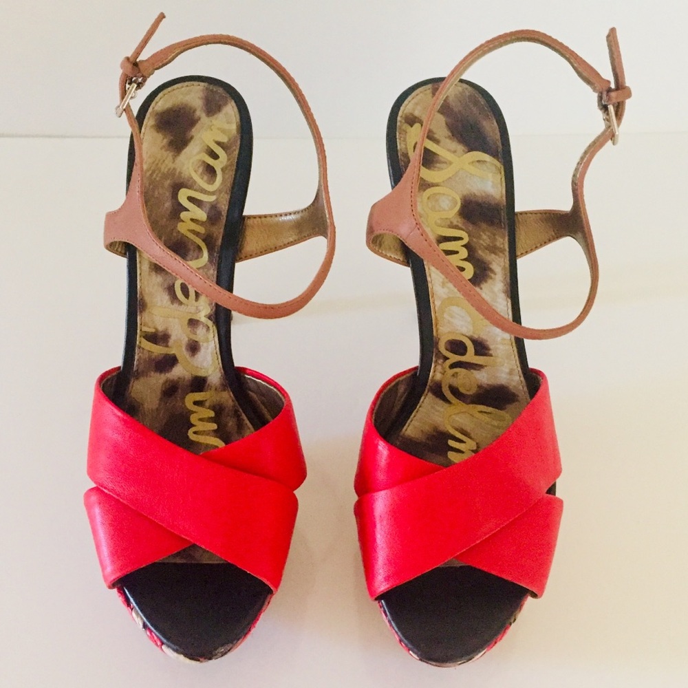 Sam Edelman Red & Tan Patterned Platform Sandals - Picture 2 of 5
